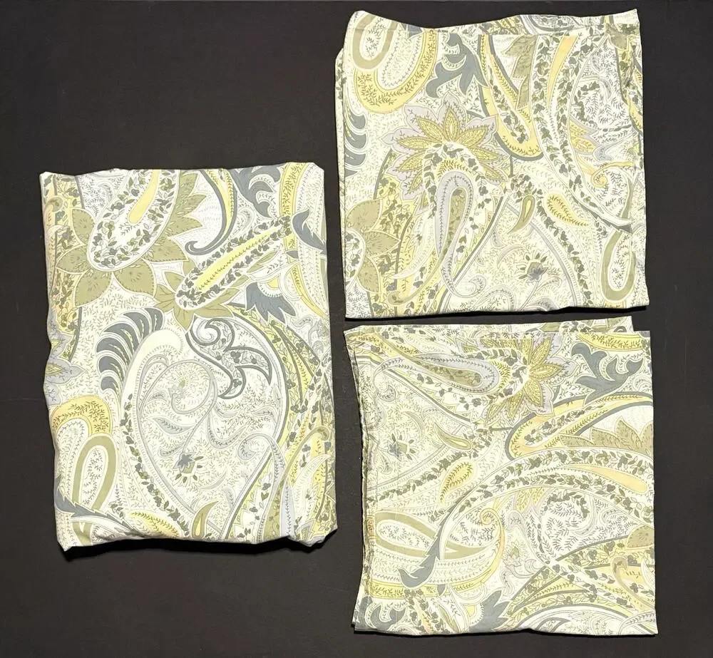 Vintage Pottery Barn Paisley Duvet Cover Euro Shams Full Queen Green Yellow Blue